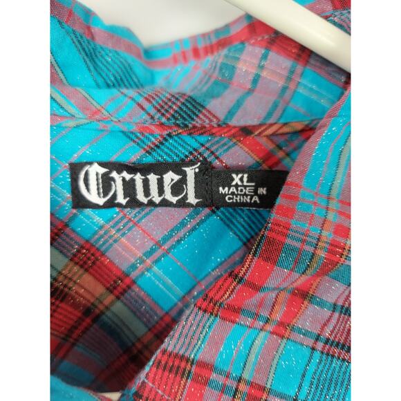 Cruel Girl Western Women's Turquoise Red Snap Casual Top Size Extra Large - Picture 5 of 10